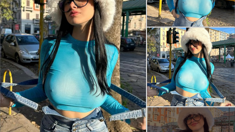 Model Martina Vismara shows off her curves in a blue bodysuit